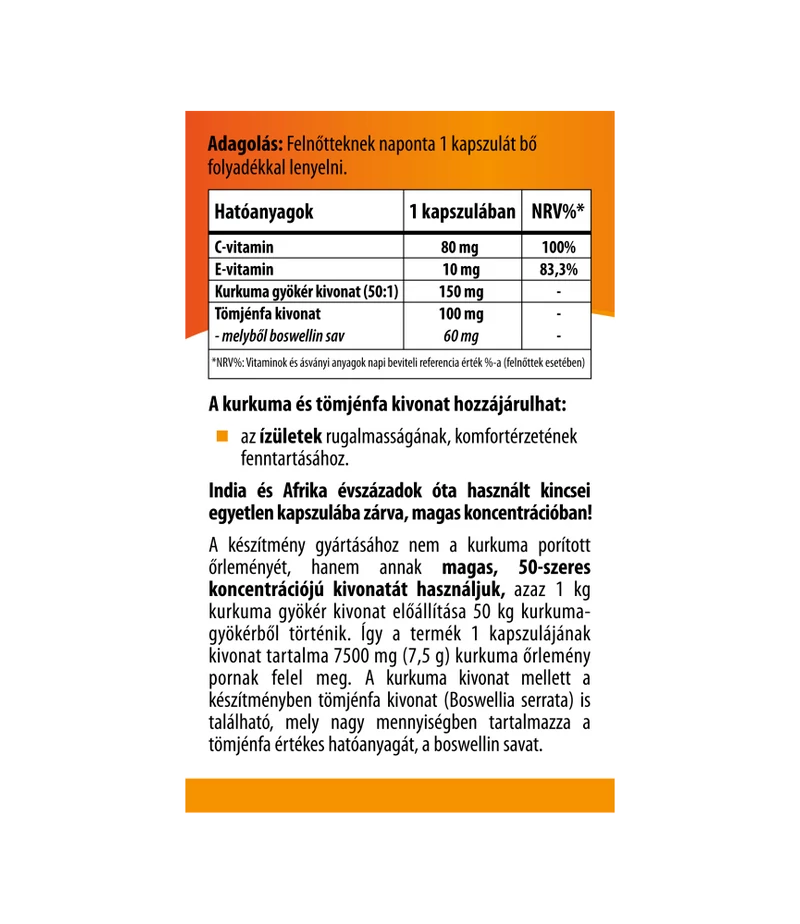 BioCo Kurkuma kivonat 7500 Tömjénfa kivonattal tabletta - 60db - Image 2 BioCo Kurkuma kivonat 7500 Tömjénfa kivonattal tabletta - 60db - Image 2
