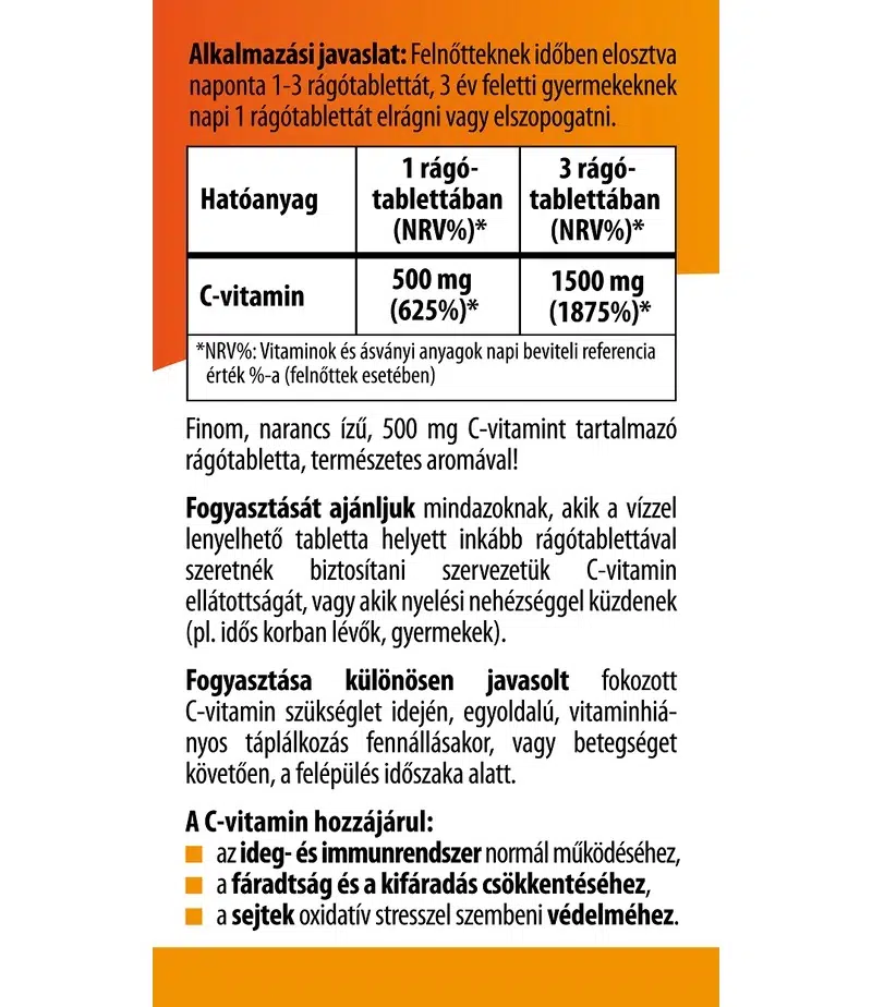 BioCo C-vitamin 500mg Narancs ízű rágótabletta - 100db - Image 2 BioCo C-vitamin 500mg Narancs ízű rágótabletta - 100db - Image 2