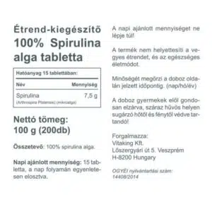 Vitaking 100% Spirulina alga tabletta - 200 db - Image 2 Vitaking 100% Spirulina alga tabletta - 200 db - Image 2