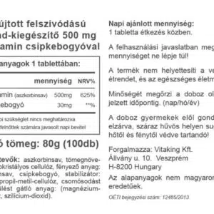 Vitaking 500mg C-vitamint és csipkebogyót tartalmazó RETARD tabletta - 100db - Image 2 Vitaking 500mg C-vitamint és csipkebogyót tartalmazó RETARD tabletta - 100db - Image 2
