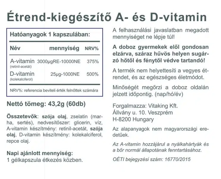 Vitaking A&D vitamin kapszula - 60 db - Image 2 Vitaking A&D vitamin kapszula - 60 db - Image 2
