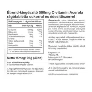Vitaking Acerola C-500 málnás rágótabletta - 40 db - Image 3 Vitaking Acerola C-500 málnás rágótabletta - 40 db - Image 3
