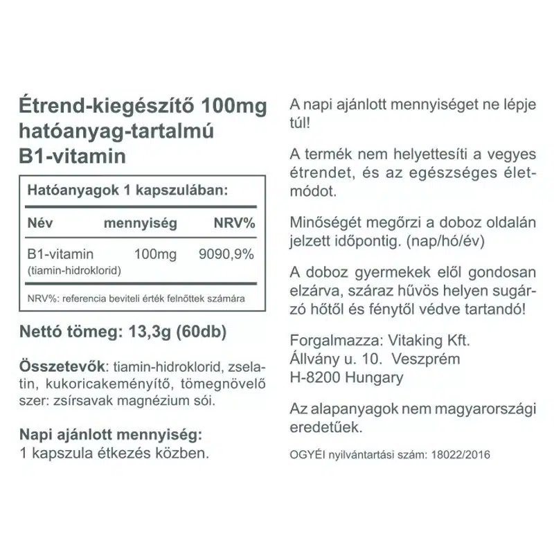 Vitaking B1-vitamin kapszula - 60 db - Image 2 Vitaking B1-vitamin kapszula - 60 db - Image 2