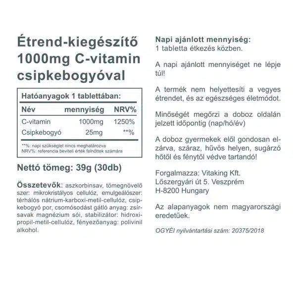 Vitaking C-vitamin 1000mg tabletta - 30db - Image 3 Vitaking C-vitamin 1000mg tabletta - 30db - Image 3