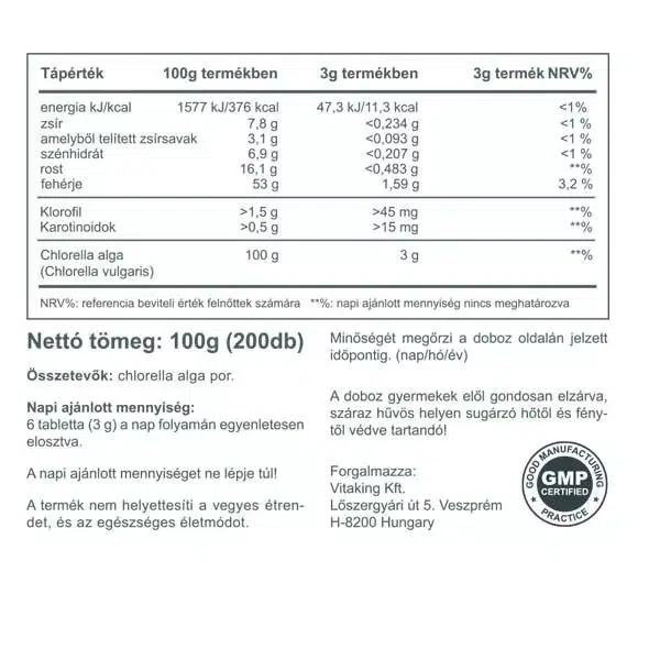 Vitaking Chlorella alga tabletta - 200db - Image 2 Vitaking Chlorella alga tabletta - 200db - Image 2