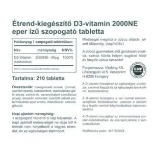 Vitaking D3-vitamin 2000 NE epres ízű szopogató tabletta - 210db - Image 3 Vitaking D3-vitamin 2000 NE epres ízű szopogató tabletta - 210db - Image 3