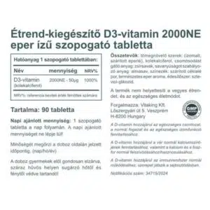Vitaking D3-vitamin 2000NE epres ízű szopogató tabletta - 90 db - Image 3 Vitaking D3-vitamin 2000NE epres ízű szopogató tabletta - 90 db - Image 3