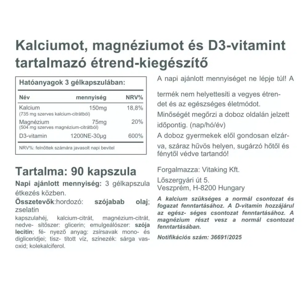 Vitaking Kalcium-citrát + Magnézium-citrát + D3-vitamin kapszula - 90db - Image 3 Vitaking Kalcium-citrát + Magnézium-citrát + D3-vitamin kapszula - 90db - Image 3