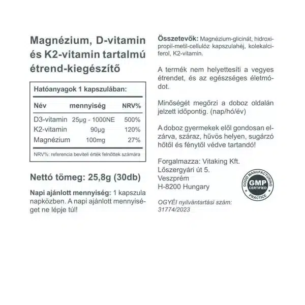 Vitaking MagneTrio Mg + K2 + D3-vitamin kapszula - 30db - Image 3 Vitaking MagneTrio Mg + K2 + D3-vitamin kapszula - 30db - Image 3