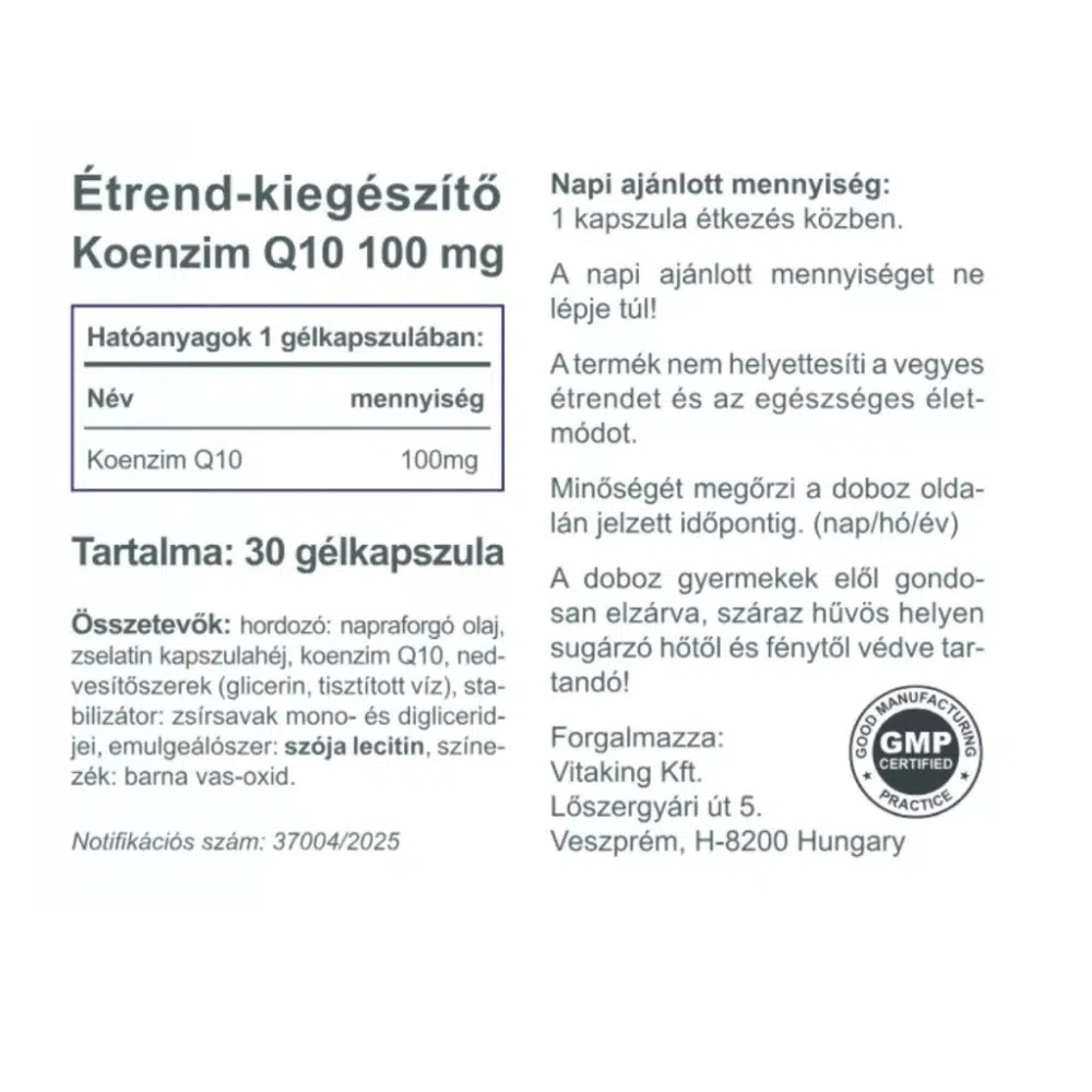 Vitaking Q10 koenzim 100mg kapszula - 30 db - Image 2 Vitaking Q10 koenzim 100mg kapszula - 30 db - Image 2