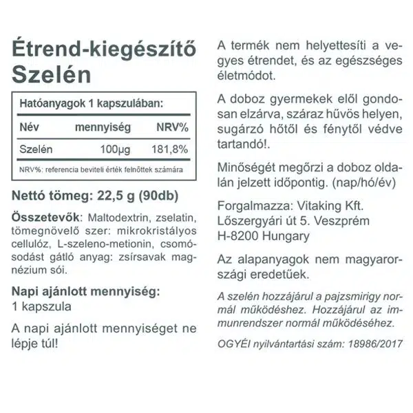 Vitaking Selenium (Szelén) kapszula - 90db - Image 2 Vitaking Selenium (Szelén) kapszula - 90db - Image 2