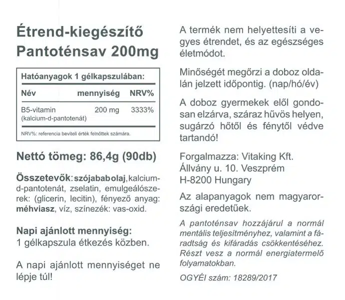 Vitaking Vitamin-B5 pantoténsav-gélkapszula - 90db - Image 2 Vitaking Vitamin-B5 pantoténsav-gélkapszula - 90db - Image 2