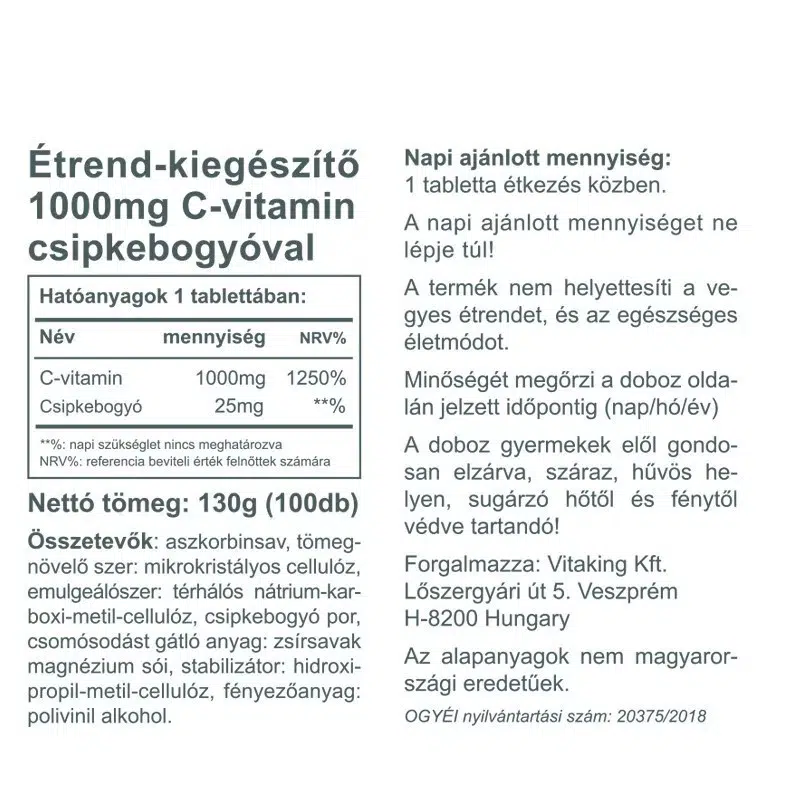Vitaking C-Vitamin 1000mg tabletta - 100db - Image 3 Vitaking C-Vitamin 1000mg tabletta - 100db - Image 3
