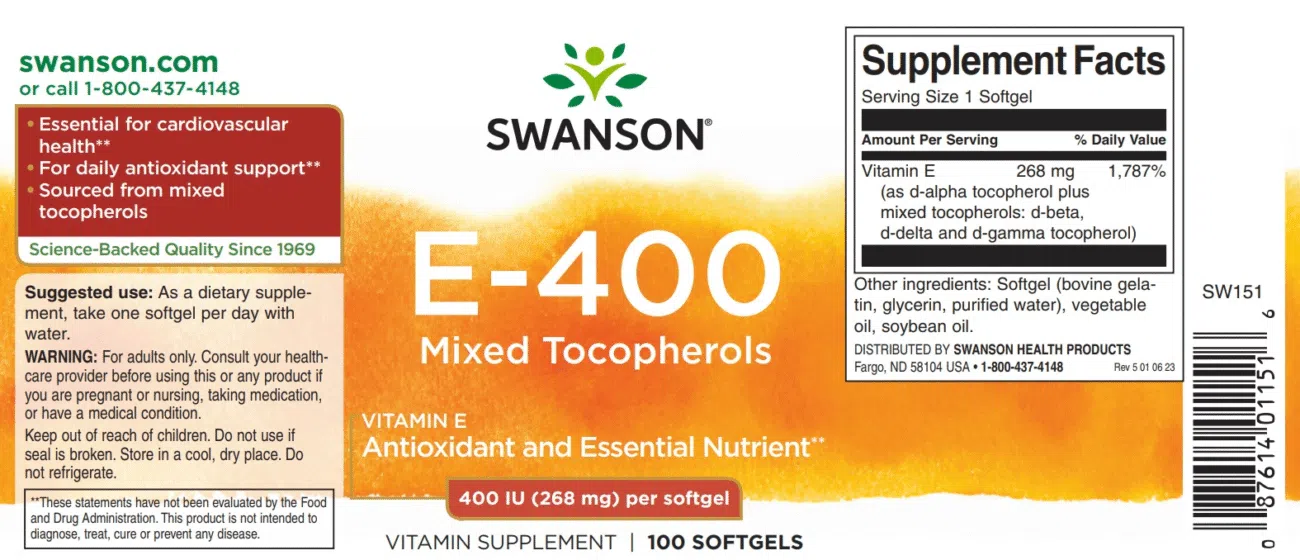 Swanson Ex-400NE E-vitamin lágyzselatin kapszula - 100db - Image 2 Swanson Ex-400NE E-vitamin lágyzselatin kapszula - 100db - Image 2