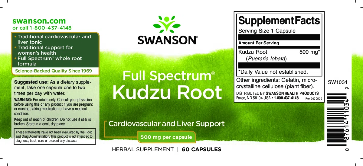 Swanson Kudzu Root (kudzugyökér) 500mg kapszula - 60db - Image 2 Swanson Kudzu Root (kudzugyökér) 500mg kapszula - 60db - Image 2