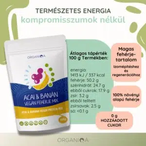 Organiqa 100% bio acai-banán vegán fehérje mix - 400g - Image 4 Organiqa 100% bio acai-banán vegán fehérje mix - 400g - Image 4