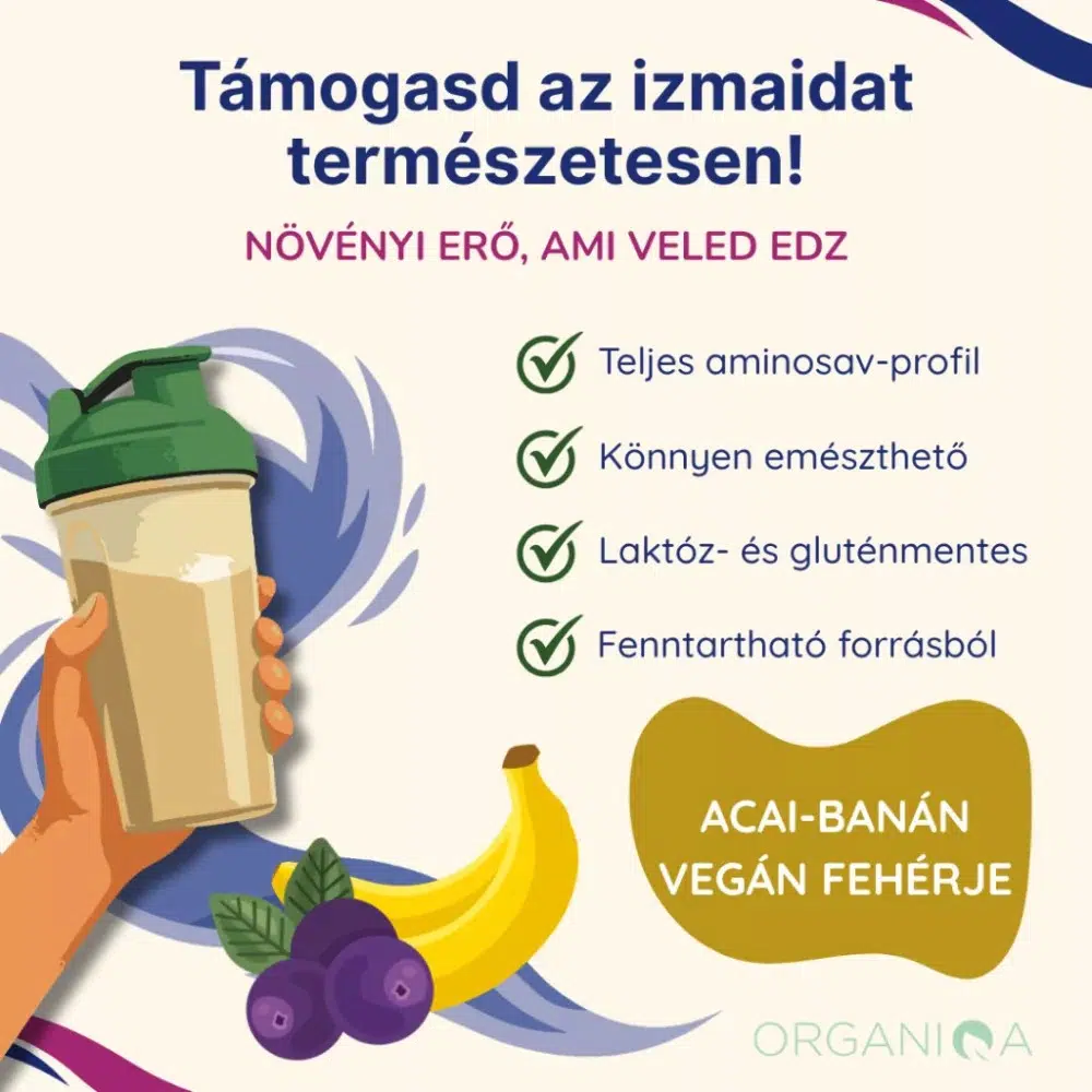 Organiqa 100% bio acai-banán vegán fehérje mix - 400g - Image 3 Organiqa 100% bio acai-banán vegán fehérje mix - 400g - Image 3