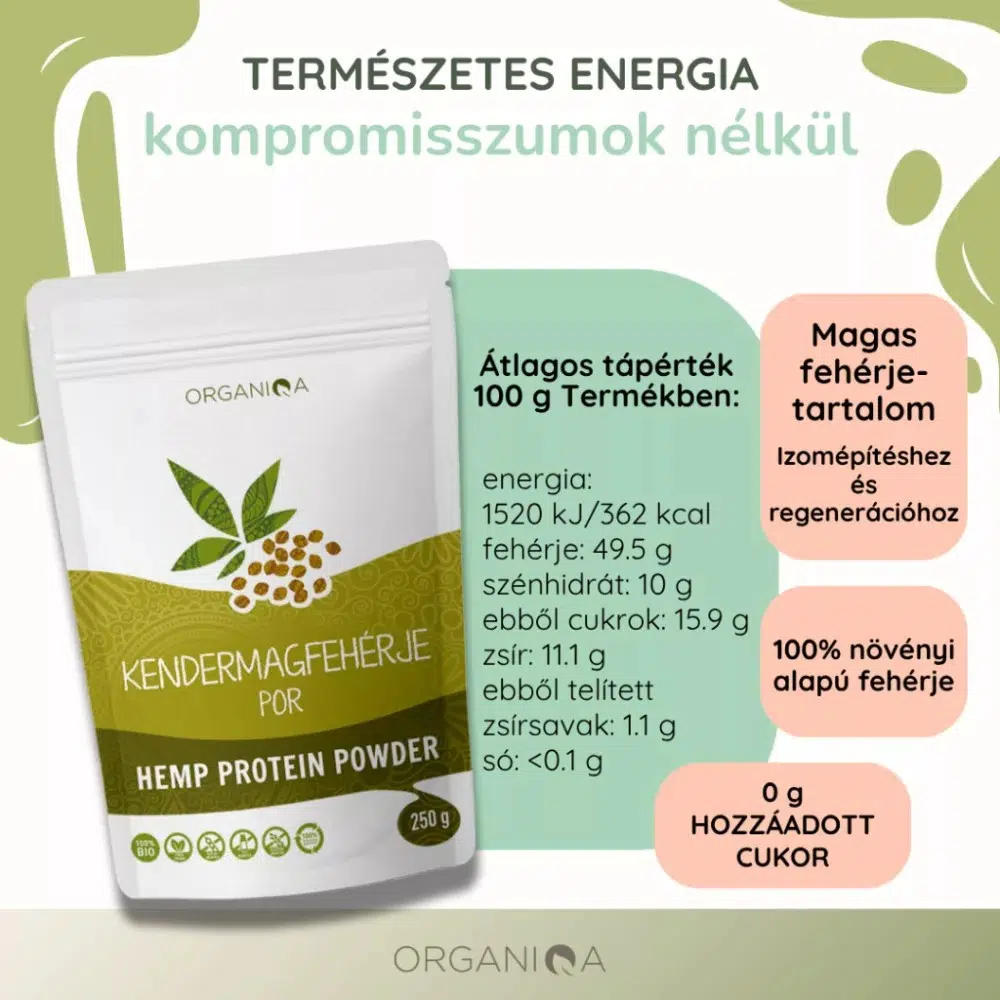 Organiqa Bio Kendermag fehérje por - 250g - Image 4 Organiqa Bio Kendermag fehérje por - 250g - Image 4