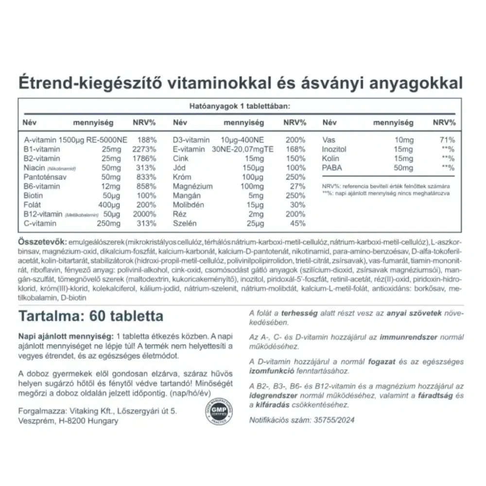 Vitaking 9 Hónap Multivitamin tabletta - 60db - Image 2 Vitaking 9 Hónap Multivitamin tabletta - 60db - Image 2