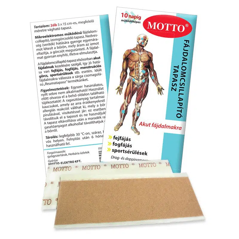 Motto fájdalomcsillapító és reumatapasz kék - 2db 15x5 cm-es tapasz Motto fájdalomcsillapító és reumatapasz kék - 2db 15x5 cm-es tapasz