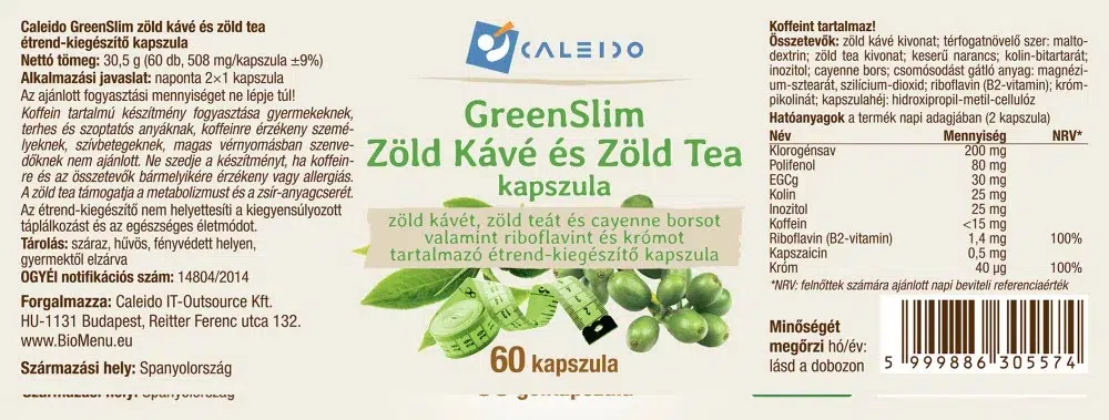 Caleido GreenSlim Zöld kávé és Zöld tea kapszula - 60db - Image 2 Caleido GreenSlim Zöld kávé és Zöld tea kapszula - 60db - Image 2