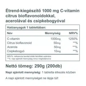 Vitaking C-vitamin 1000mg Bioflavonoid, acerola, csipkebogyó tabletta - 200db - Image 3 Vitaking C-vitamin 1000mg Bioflavonoid, acerola, csipkebogyó tabletta - 200db - Image 3