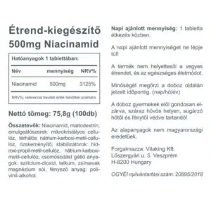 Vitaking Niacinamid 500mg tabletta - 100db - Image 2 Vitaking Niacinamid 500mg tabletta - 100db - Image 2