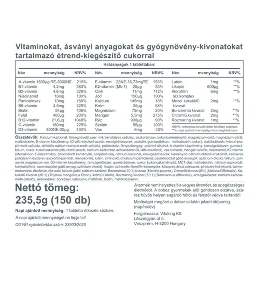 Vitaking Daily One Multivitamin tabletta - 150db - Image 2 Vitaking Daily One Multivitamin tabletta - 150db - Image 2