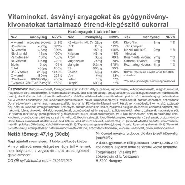 Vitaking Nicovit komplex multivitamin dohányosoknak - 30db - Image 3 Vitaking Nicovit komplex multivitamin dohányosoknak - 30db - Image 3
