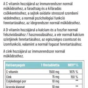 Dr. Herz C-vitamin 1500mg + D3+Cink RETARD filmtabletta – 60db - Image 2 Dr. Herz C-vitamin 1500mg + D3+Cink RETARD filmtabletta – 60db - Image 2