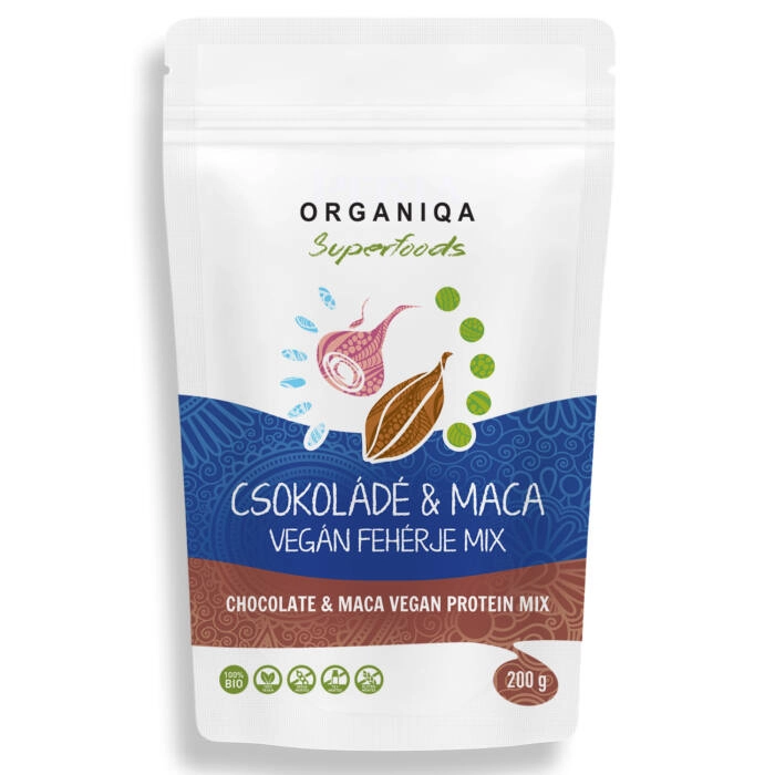 Organiqa 100% bio csokoládé-maca vegán fehérje mix - 200g Organiqa 100% bio csokoládé-maca vegán fehérje mix - 200g