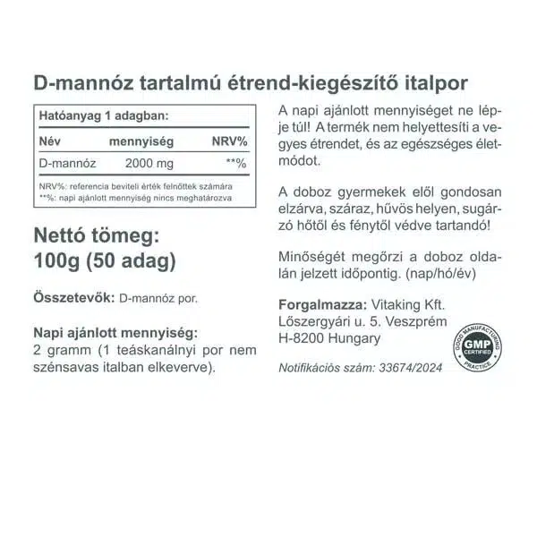 Vitaking D-Mannose por - 100g - Image 2 Vitaking D-Mannose por - 100g - Image 2