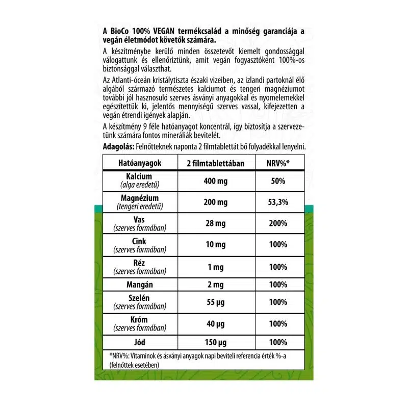BioCo 100% VEGAN Alga Kalcium & Tengeri Magnézium filmtabletta - 60db - Image 2 BioCo 100% VEGAN Alga Kalcium & Tengeri Magnézium filmtabletta - 60db - Image 2