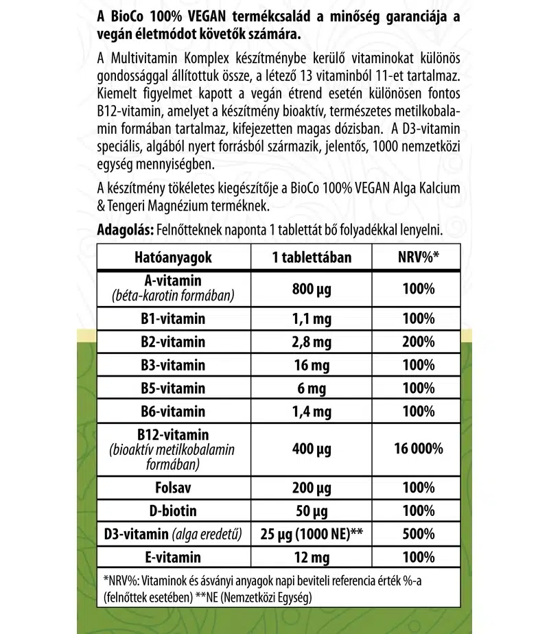 BioCo 100% VEGAN Multivitamin Komplex tabletta - 30db - Image 2 BioCo 100% VEGAN Multivitamin Komplex tabletta - 30db - Image 2