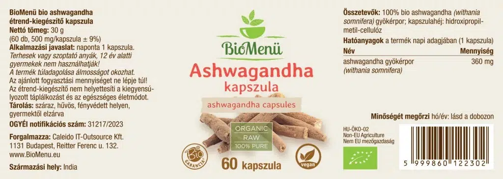 Biomenü Bio Ashwagandha kapszula - 60db - Image 2 Biomenü Bio Ashwagandha kapszula - 60db - Image 2