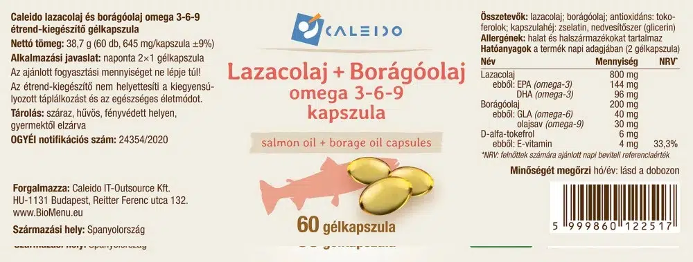 Caleido Lazacolaj + Borágóolaj Omega 3-6-9 gélkapszula - 60db - Image 2 Caleido Lazacolaj + Borágóolaj Omega 3-6-9 gélkapszula - 60db - Image 2