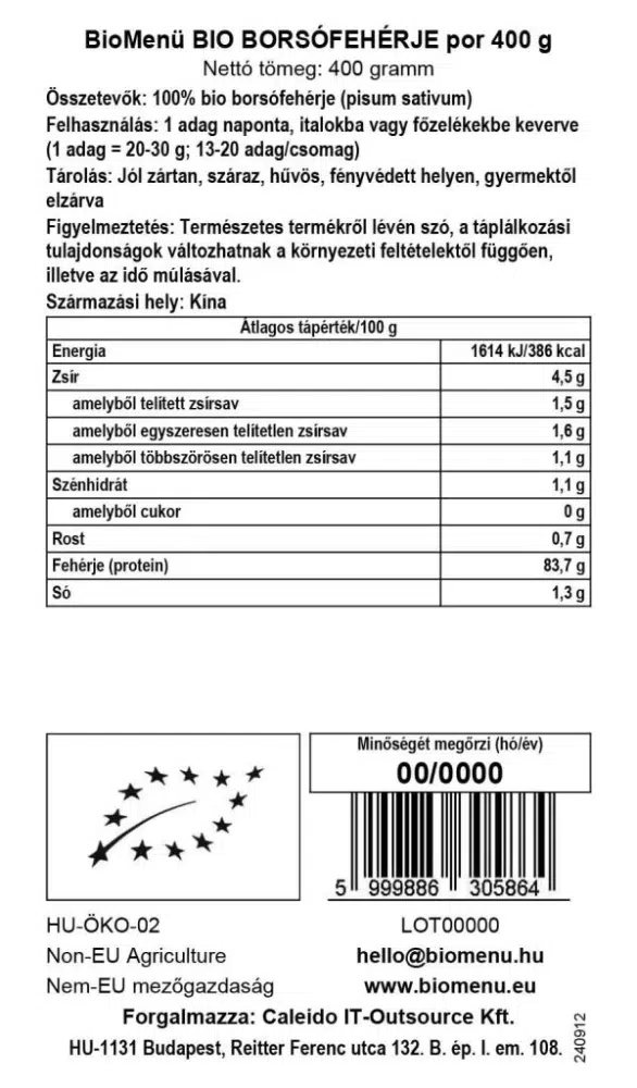 Biomenü Bio Borsófehérje por - 400g - Image 2 Biomenü Bio Borsófehérje por - 400g - Image 2