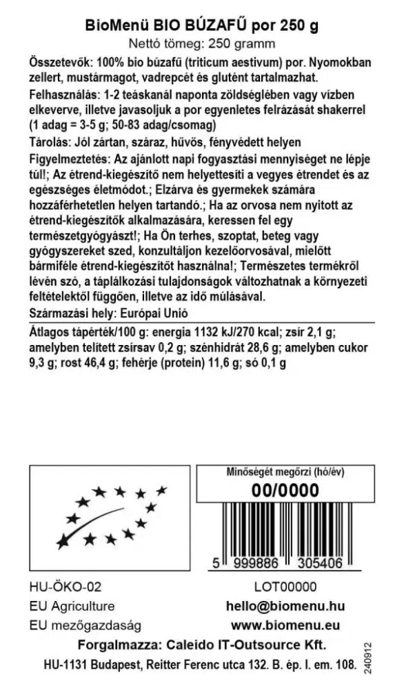 Biomenü Bio Búzafű por - 250g - Image 2 Biomenü Bio Búzafű por - 250g - Image 2