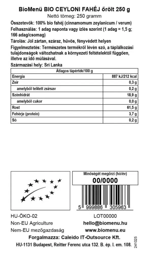 Biomenü Bio őrölt ceyloni fahéj - 250g - Image 2 Biomenü Bio őrölt ceyloni fahéj - 250g - Image 2