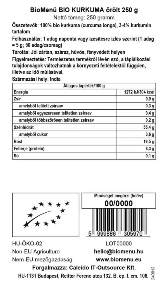 Biomenü Bio őrölt kurkuma - 250g - Image 2 Biomenü Bio őrölt kurkuma - 250g - Image 2