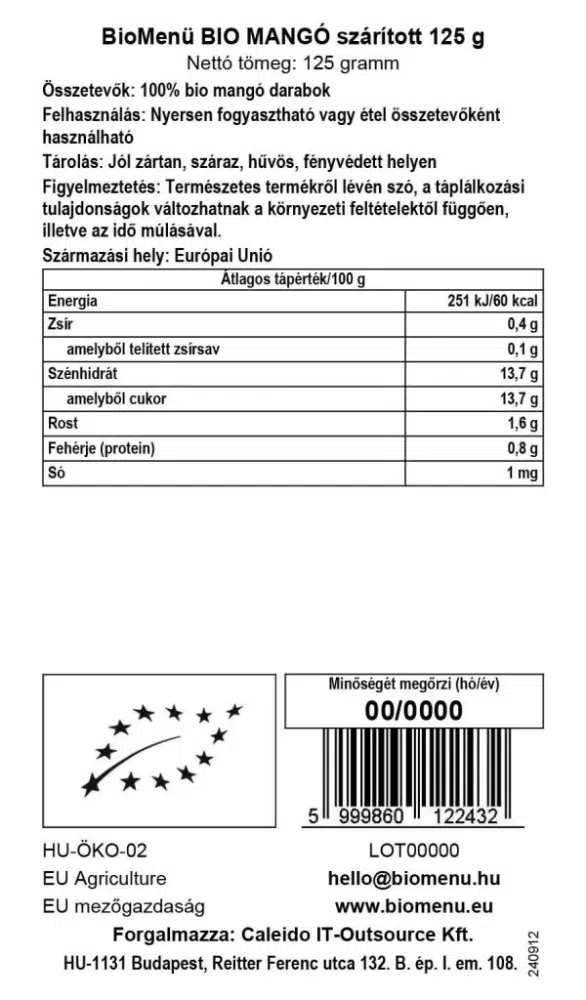 Biomenü Bio Mangó szárított - 125g - Image 2 Biomenü Bio Mangó szárított - 125g - Image 2