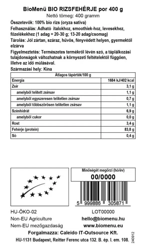 Biomenü Bio Rizsfehérje por - 400g - Image 2 Biomenü Bio Rizsfehérje por - 400g - Image 2