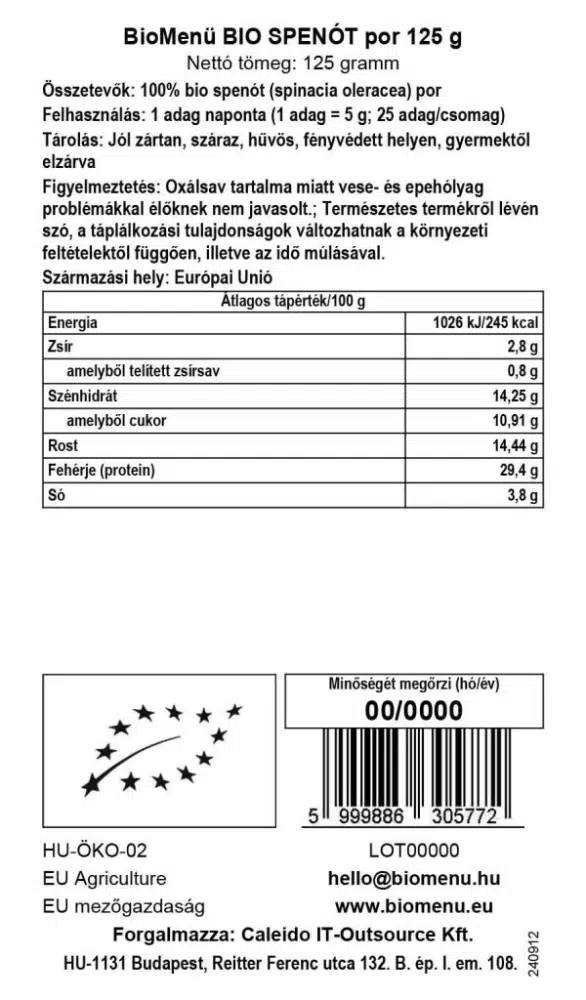 Biomenü Bio spenót por - 125g - Image 2 Biomenü Bio spenót por - 125g - Image 2