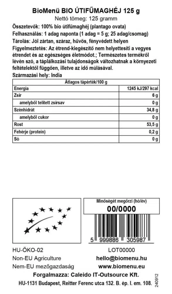 Biomenü Bio útifűmaghéj - 125g - Image 2 Biomenü Bio útifűmaghéj - 125g - Image 2