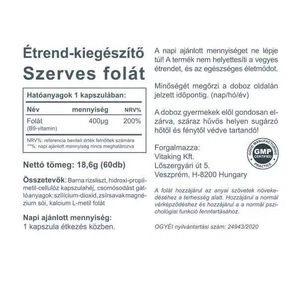 Vitaking Folate 400mcg kapszula - 60db - Image 3 Vitaking Folate 400mcg kapszula - 60db - Image 3