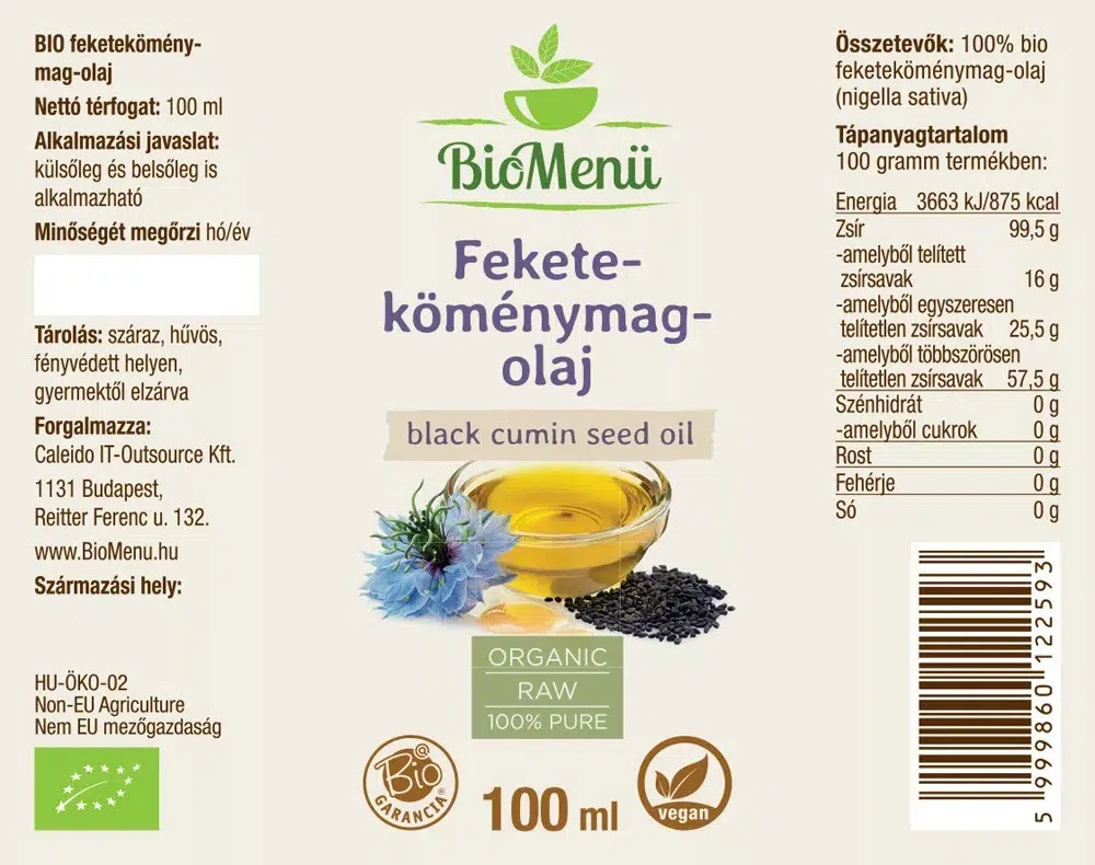 Biomenü Bio Feketeköménymag-olaj - 100ml - Image 2 Biomenü Bio Feketeköménymag-olaj - 100ml - Image 2