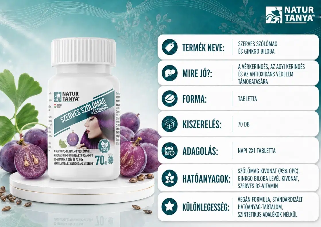 Natur Tanya Szerves Szőlőmag és Ginkgo biloba tabletta - 70db
