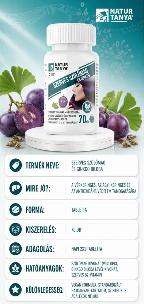 Natur Tanya Szerves Szőlőmag és Ginkgo biloba tabletta - 70db