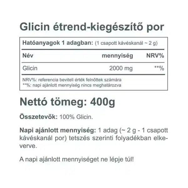 Vitaking Glicin natúr italpor - 400g - Image 2 Vitaking Glicin natúr italpor - 400g - Image 2