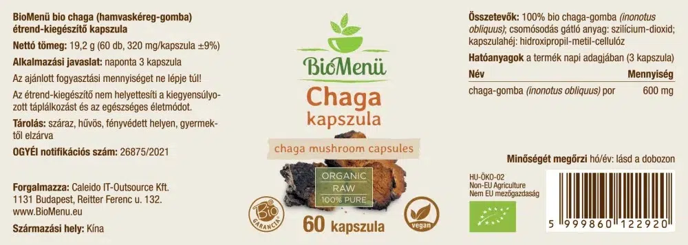 Biomenü Bio Chaga kapszula - 60db - Image 2 Biomenü Bio Chaga kapszula - 60db - Image 2
